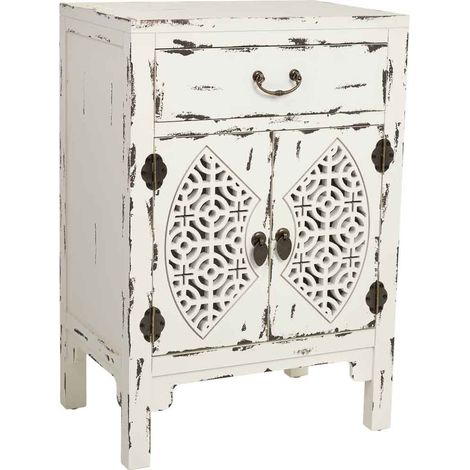 Mesita de madera lacado de 1 cajón y 2 puertas 48x32x70h cm - Blanco (1/5)