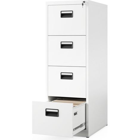 Hängeregistraturschrank V004A Hängemappenschrank Hängeregisterschrank Aktenschrank mit 4 Schubladen Pulverbeschichtung Stahlblech 132 cm x 46 cm x 62 cm (H x B x T) (weiß)