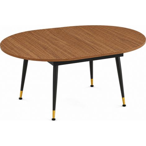 Mesa de comedor ovalada extensible efecto nogal con tablero de MDF y patas de metal negro (1/5)