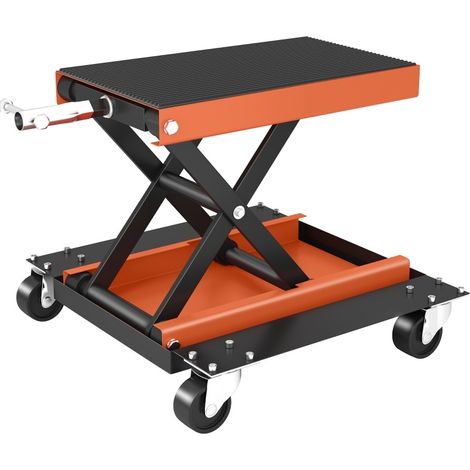 Lève-moto 500 kg à roulettes, hauteur réglable 13,5 à 39 cm, plateforme antidérapante en acier, avec poignée amovible pour atelier et garage - CHICFURN (1/5)