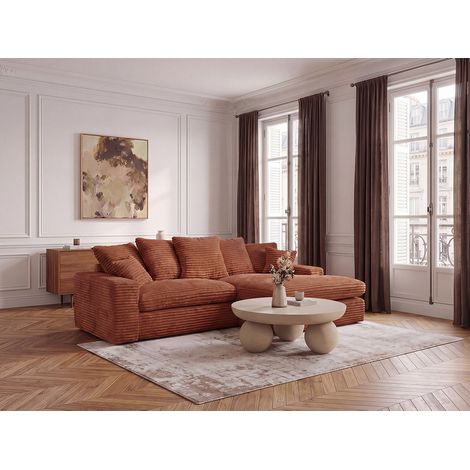 BOBOCHIC - Canapé d'angle réversible compact NEVADA gros côtelé doux Orange (1/5)