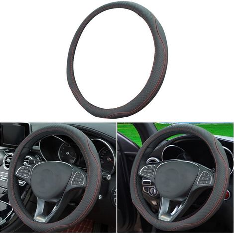 Housse de volant de voiture universelle en microfibre et cuir, antidérapante, style sportif (1/5)