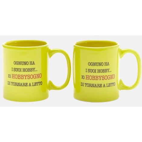Più Forty +40 Set 2 Tazzine 12 Cl Ceramica Stampa "Hobbysogno..." Giallo