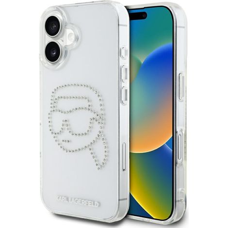 Funda para iPhone 16 Karl Lagerfeld IML con diamantes de imitación y diseño de la cabeza de Karl (transparente) (1/5)