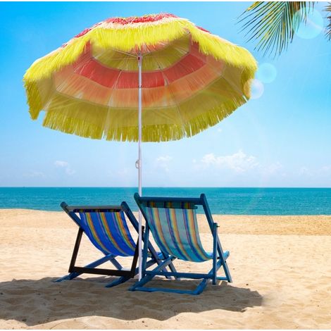 Ombrellone hawaiano da giardino in metallo marrone e beige, regolabile in altezza, tessuto idrorepellente