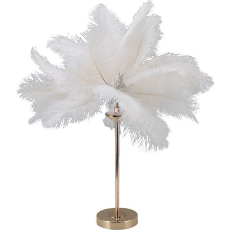 Lampe de table à plumes d'autruche, interrupteur tactile, alimentation USB, 3 couleurs de lumière, base en métal doré, 30 plumes (1/5)
