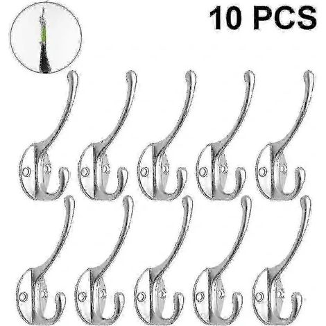 [PL] Lot de 10 crochets muraux doubles robustes de style rétro rustique pour vêtements (1/3)