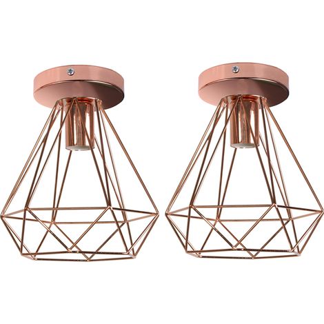 2X-Vintage Metal Ceiling Lights Rose Gold Retro Diamond Ceiling Lamp Modern Ceiling Light For Dining Room Bar Cafe Bedroom Office E27
