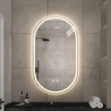 Miroir de Salle de Bain,Miroir Intelligent Mural Anti-explosion 60×100cm,3 Couleurs Lumière,Tactile,Anti-buée & Durable