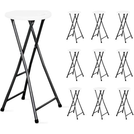 Rekkem – Lot de 10 tabourets de bar pliants – Structure acier époxy – Assise en PEHD – Charge max 100kg – Intérieur/extérieur – Poignée de transport (1/9)