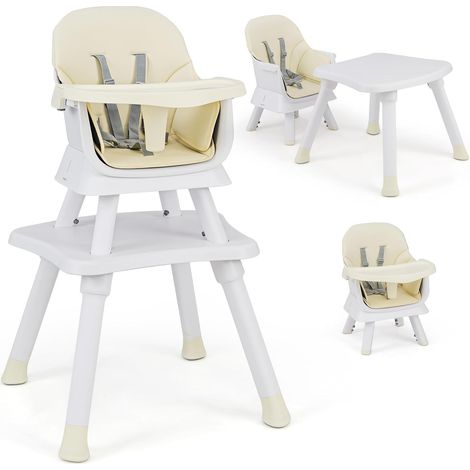 GOPLUS Chaise Haute Bébé Convertible 6-en-1, avec Table de blocs, Plateau Amovible, Pieds Antidérapants, Harnais à 5 Points, Coins Arrondis, pour 6-36 Mois, Charge 25 KG (Beige)