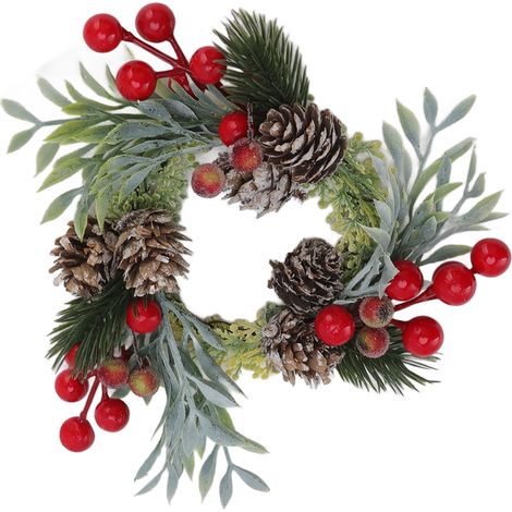 Couronne de pommes de pin et baies, simulation réaliste, ingénieuse couronne de bouteille de vin de Noël pour hôtel, restaurant ou festival (1/5)