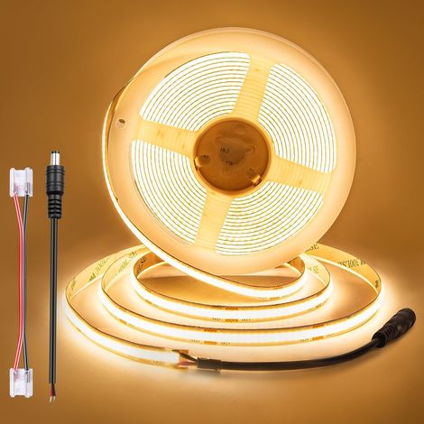 Ruban LED COB 5m Blanc Chaud, 24V, 90lm/w, Non Alimentation, 3000K (1/5)