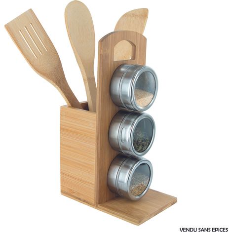 Porte ustensiles et épices 3 pots en bambou COOK (1/5)
