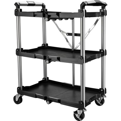 Wiltec klappbarer Rollwagen mit 3 Ebenen, Servierwagen bis 120 kg, Küchenwagen aus Alu, Transport Rollwagen für Werkstatt, Büro, Gastronomie (1/5)