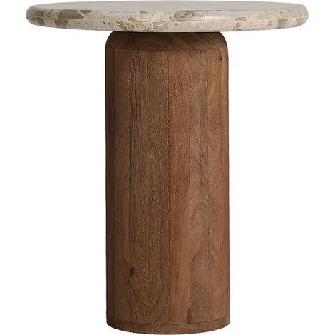 Table d'appoint en bois de manguier et marbre - marron et beige (1/5)