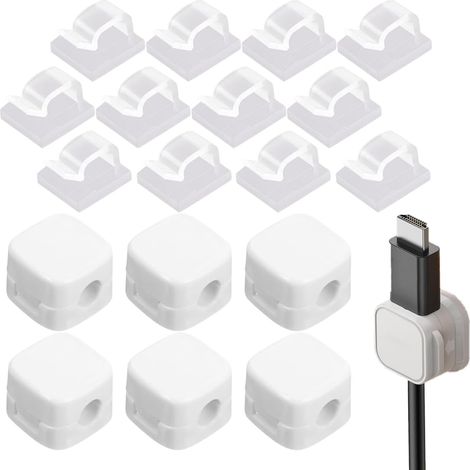 6 pièces de gestion magnétique des câbles Serre-câbles auto-adhésifs et 12 supports de câbles pour bureau, table de nuit, câbles de chargement, HDMI, USB, câbles audio (Blanc) (1/4)