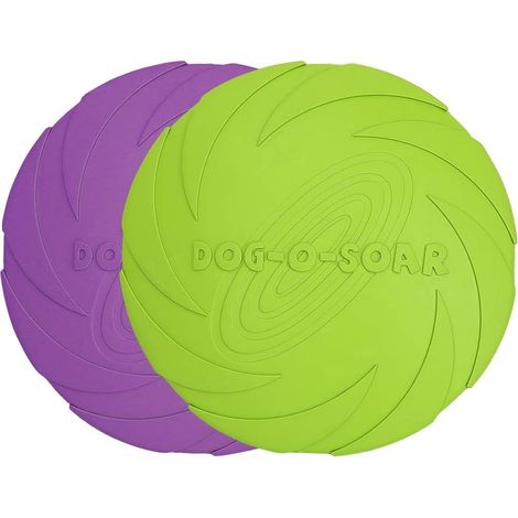 Dog Frisbee, 2 Pack 7 Inch Natural Rubber Floating Dog Frisby Flying Saucer for Both Land and Water (Green + Purple) (1/5)