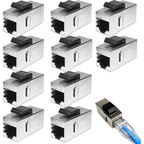 Lot de 10 modules RJ45 CAT6a Keystone - 10 Gbit/s - Coupleur réseau - Connecteur blindé Keystone Jack - Prise RJ45 - Pour rallonge de câble Ethernet (1/5)