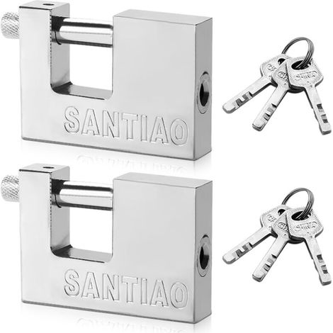 JSSEVN - Pack of heavy-duty, solid stainless steel security padlocks - 67 x 50 mm - One-piece rectangular padlocks with 3 keys for warehouses (1/5)
