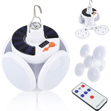 Camping Lampe Solaire USB Rechargeable, Portable LED Portable Projecteur Lighting Pliable Camping Lanterne avec 5 Modes SOS Étanche Lumière Lampe de Tente Camping Éclairage Urgence Randonnée [Classe é (1/5)