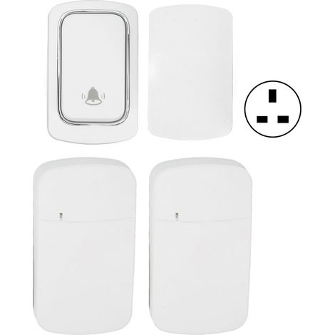 Sonnette sans fil auto-alimentée sans pile, 2 récepteurs étanches IP44, bouton de porte fonctionnant sans batterie, prise UK 100-230V AC. (1/5)