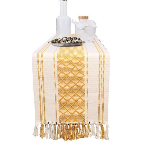 Chemin de table 35 x 170 cm style bohème décor champêtre multicolore pour repas de fête - Jaune (1/3)