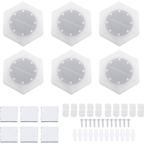 Set aus 6 kabellosen sechseckigen Wandleuchten mit Lichtsensor, regensicher und solarbetrieben, mit LED-Panels zur Dekoration von Balkon oder Hof, warmes Licht. (1/5)
