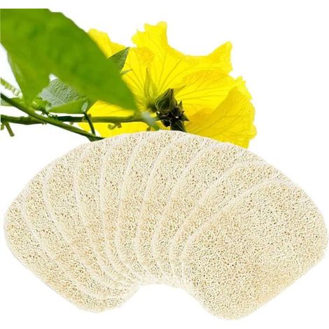 Set di 10 spugne di luffa naturale, 8 x 13 cm - Portasapone - Accessorio per doccia, bagno, cucina, piano di lavoro - Beige (1/4)