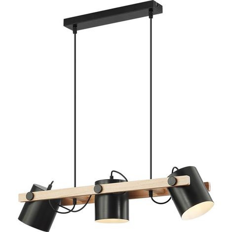 Suspension décorative 3xE27 23W IP20 – Noir & Bois (1/4)