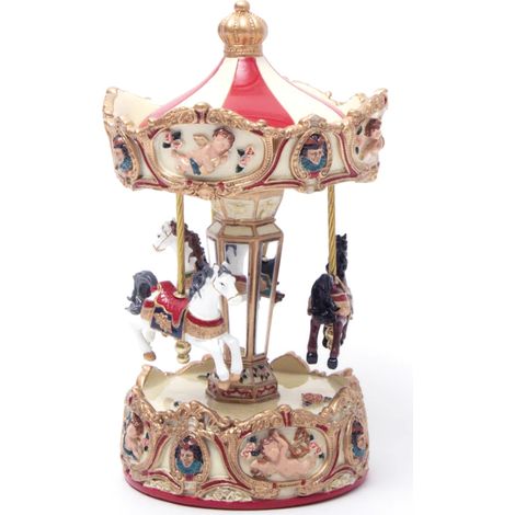 Carillon vintage rosso e bianco con cavalluccio, decorazione da h 16 cm -Piccolo