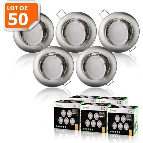 Lot de 50 spot led encastrable orientable alu brossé, 230v 5w, Blanc Froid (1/4)