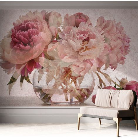Papier peint autocollant décoratif à motifs pour salon chambre et bureau Tapete adhésif pour décoration Le charme des pivoines 312x219 cm (1/5)