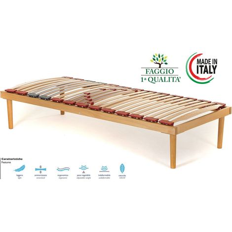 Rete Singola modello Dynamic misura 90x200 in legno di faggio con doghe ammortizzate e basculanti e regolatori di rigidità zona lombare - Materassimemory.eu (1/3)