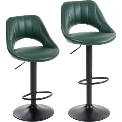 Dark Green Faux Leather Bar Stool Set of Two-Stylish and Comfortable Seating for Modern Kitchens and Home Bars (1/5)