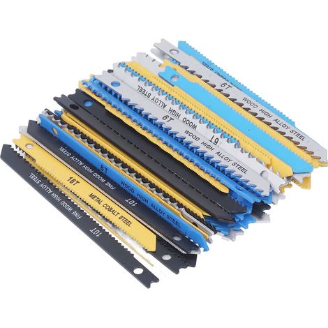 Ensemble de 70 lames de scie sauteuse (6, 8, 10, 14, 18, 24 et 32 TPI) en acier à haute teneur en carbone, à emmanchement en U, pour bois, plastique et métal. (1/5)
