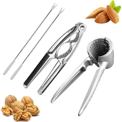 Casse-noix multifonctionnel avec pince à épiler, facile à utiliser, 2 fourchettes en acier inoxydable, ouvre-noix avec poignée antidérapante pour noix, noisettes et amandes. (1/5)