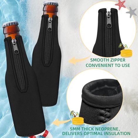 Enfriador de botellas，Fundas enfriadoras para botellas de cerveza，antideslizante Soporte para botellas de cuello largo de 355 ml (negro，6 piezas) (1/4)