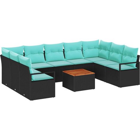 Gartensofa-set mit Kissen 10 pcs Schwarz Poly-Rattan vidaXL
