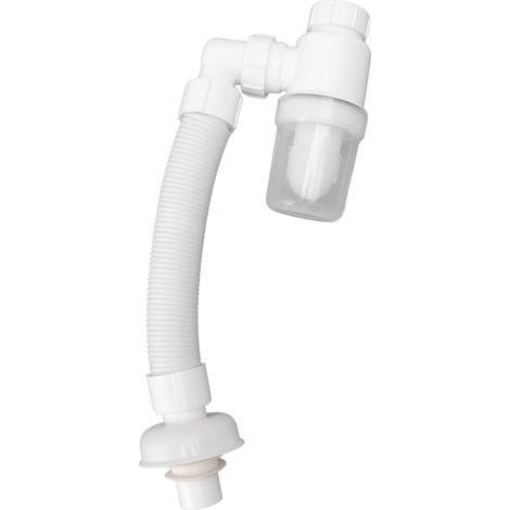 Tuyau d'évacuation de lavabo à angle droit, flexible et anti-odeurs, blanc, pour cuisine et salle de bain. (1/5)