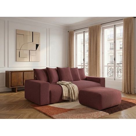 BOBOCHIC - Canapé droit fixe 3 places VOLTAIRE tissu chiné avec pouf   Rouge (1/5)