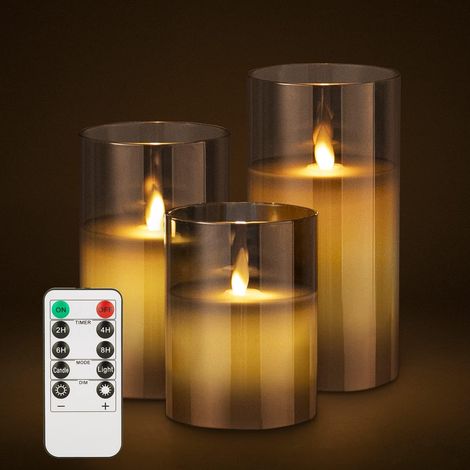 LED-Kerze, 3er-Set flammenlose LED-Kerzen, Grau