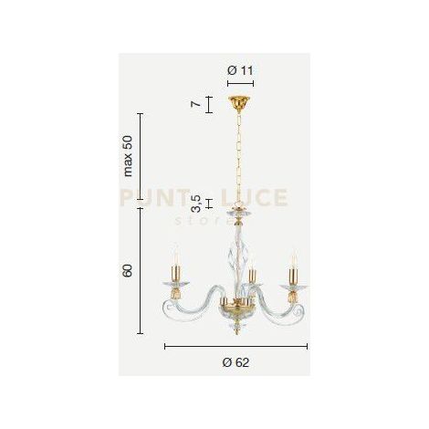 LAMPADARIO 1306 3 LUCI OTTANIO E CROMO ATTACCO E14 D.62CM