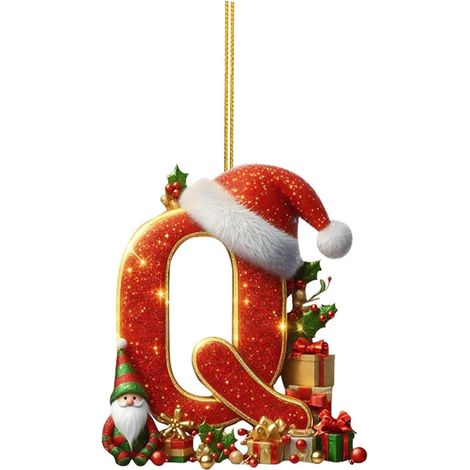 26 adornos de letras para árbol de Navidad, adornos colgantes con letras para decoración navideña (Q) (1/5)