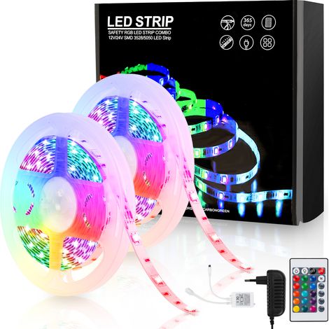 Jiubiaz Nastro LED da 10 m per interni, ghirlanda luminosa autoadesiva, dimmerabile, 300 LED (2x5 m), cambio colore, fornito con telecomando a 24 tasti