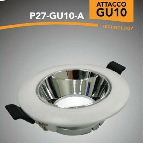 Trade Shop - Porta Faretto Ad Incasso Orientabile Gu10 Bianco E Argento P27-gu10-a - (1/2)