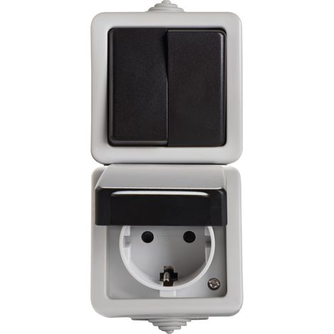 Interrupteur double + prise Schuko IP54 noire Kanlux (1/2)