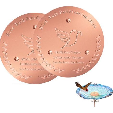 2 dischi di rame per vaschette per uccelli, 10 cm, pulitori per vaschette per uccelli, sicurezza per gli uccelli, prevenzione delle alghe, decorazione in rame, mantengono l'acqua pulita per gli uccell (1/5)
