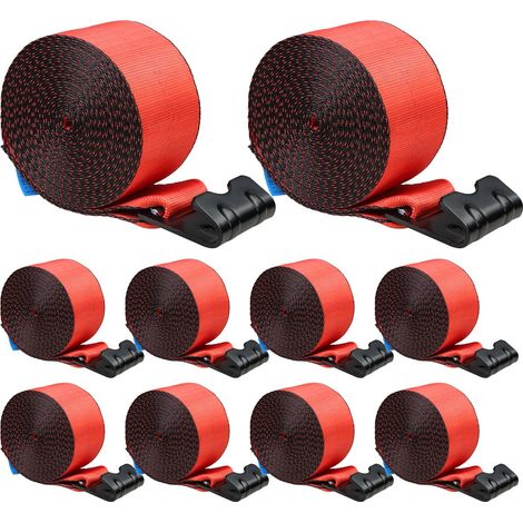 Sangle de Treuil 10,2 cm x 9,1 m Lot de 10 Capacité de Charge 2,7 T Résistance Rupture 8,2 T Sangles de Camion avec Crochet Plat, Contrôle de Chargement pour Remorques, Fermes, Sauvetages, Rouge (1/5)