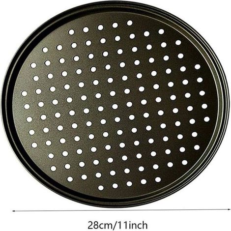 1 Plaque à pizza, acier carbone perforé, revêtement antiadhésif, diamètre 28cm, pour four domestique (1/4)